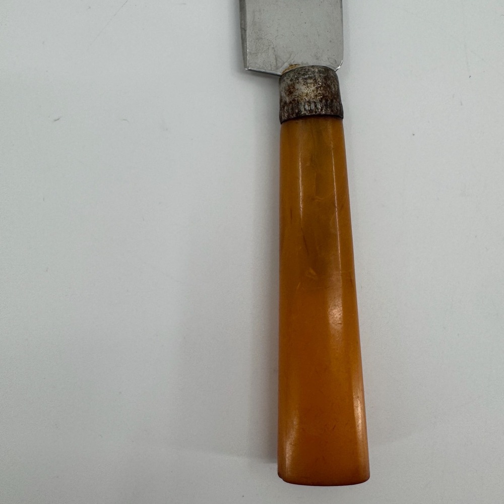 Vtg Stainless Steel Slicing Knife Amber Handle Carving Ham Roast Kitchen Utensil - Picture 3 of 7